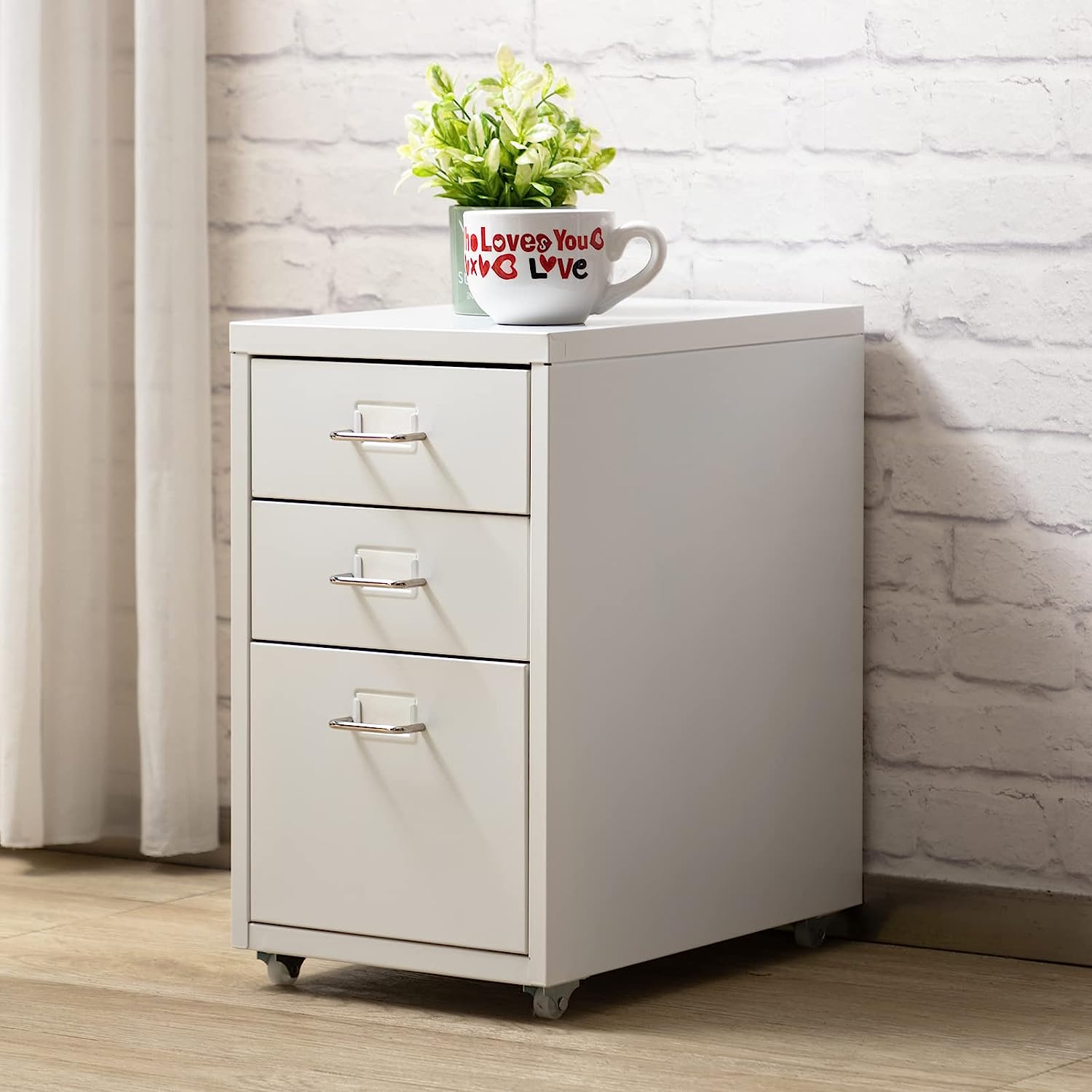 HollyHOME 3-Drawer Mobile Classification Storage Cabinet, Under Desk Mini File Cabinet, Metal Storage Cabinet with Casters for Home and Office, Blue - Image 7